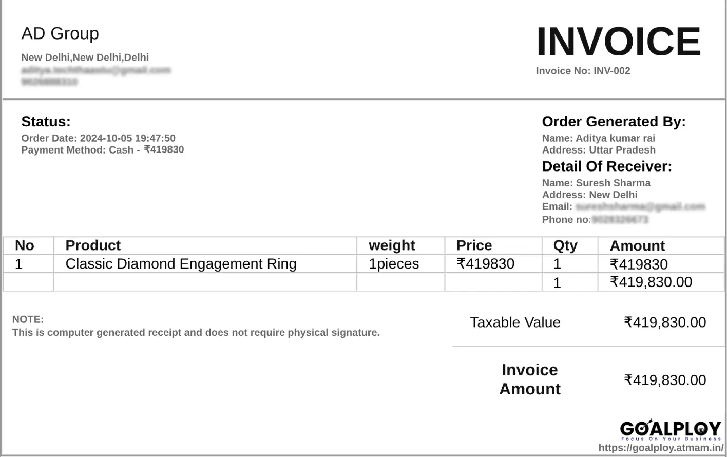 Order invoice